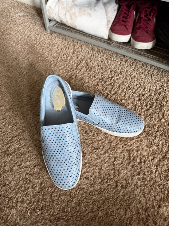 Michael Kors Shoes - Michael Kors Baby Blue Star-Perforated Slip-On Sneakers